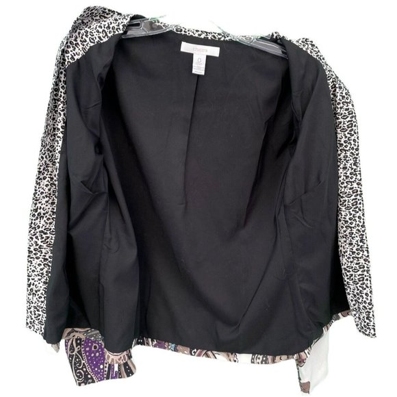 Chicos 0 Purple Brown Paisley Open Front Jacket Blazer Leopard Trim Womens 4/S - Picture 4 of 5